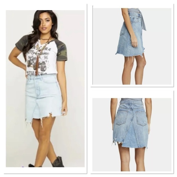 We the Free Going Rogue Tidal Wave Denim Skirt - Picture 1 of 5